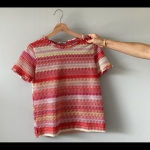 Red, yellow, and white T - shirt